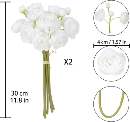 Ranunculus Artificial Flowers 2 Bouquets Mini Cream Fake Flowers 12PCS Small Faux Ranunculus Decorative Flowers for DIY Wedding Bouquet Bridal Shower Filler Flowers Decorations (Cream)