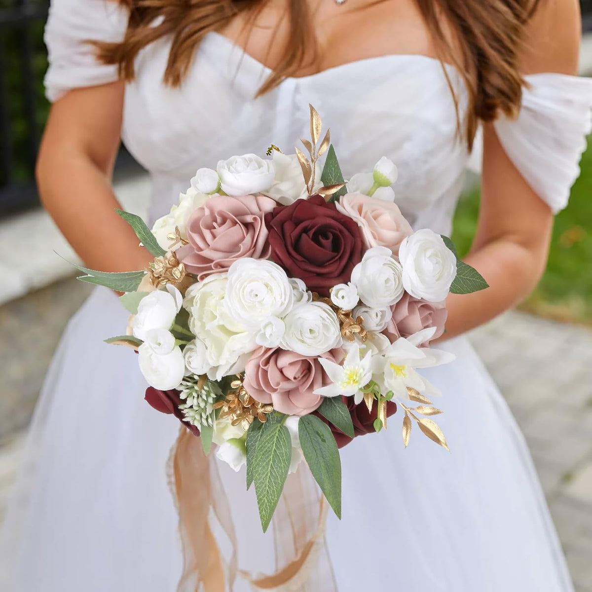 Ranunculus Artificial Flowers 2 Bouquets Mini Cream Fake Flowers 12PCS Small Faux Ranunculus Decorative Flowers for DIY Wedding Bouquet Bridal Shower Filler Flowers Decorations (Cream)
