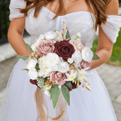 Ranunculus Artificial Flowers 2 Bouquets Mini Cream Fake Flowers 12PCS Small Faux Ranunculus Decorative Flowers for DIY Wedding Bouquet Bridal Shower Filler Flowers Decorations (Cream)
