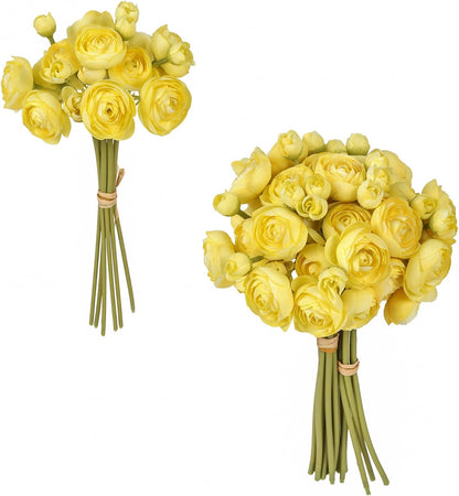 Ranunculus Artificial Flowers 2 Bouquets Mini Cream Fake Flowers 12PCS Small Faux Ranunculus Decorative Flowers for DIY Wedding Bouquet Bridal Shower Filler Flowers Decorations (Cream)