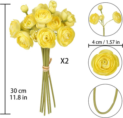 Ranunculus Artificial Flowers 2 Bouquets Mini Cream Fake Flowers 12PCS Small Faux Ranunculus Decorative Flowers for DIY Wedding Bouquet Bridal Shower Filler Flowers Decorations (Cream)
