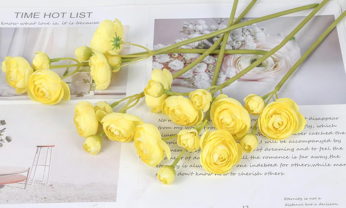 Ranunculus Artificial Flowers 2 Bouquets Mini Cream Fake Flowers 12PCS Small Faux Ranunculus Decorative Flowers for DIY Wedding Bouquet Bridal Shower Filler Flowers Decorations (Cream)
