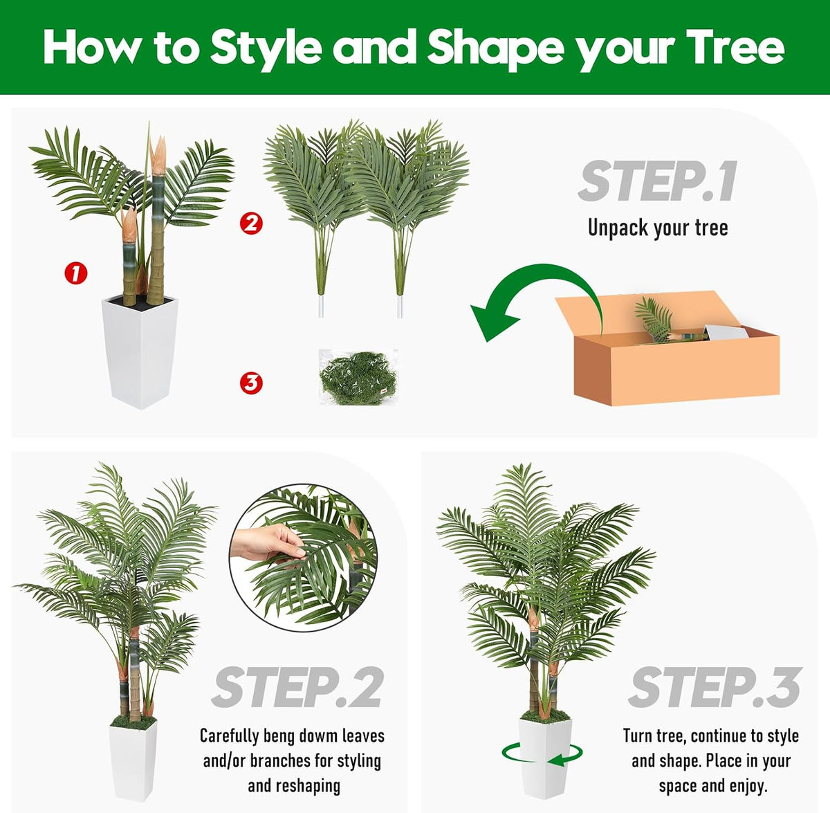 5ft Artificial Palm Tree Indoor Plant，Triple Faux Tropical Areca Floor Plant in Pot，Artificial Plants with Lifelike Leaves for Home Office Decor