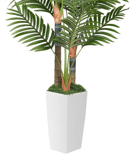 5ft Artificial Palm Tree Indoor Plant，Triple Faux Tropical Areca Floor Plant in Pot，Artificial Plants with Lifelike Leaves for Home Office Decor