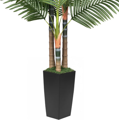 5ft Artificial Palm Tree Indoor Plant，Triple Faux Tropical Areca Floor Plant in Pot，Artificial Plants with Lifelike Leaves for Home Office Decor