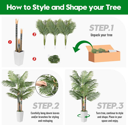 5ft Artificial Palm Tree Indoor Plant，Triple Faux Tropical Areca Floor Plant in Pot，Artificial Plants with Lifelike Leaves for Home Office Decor