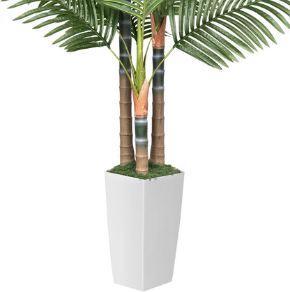 5ft Artificial Palm Tree Indoor Plant，Triple Faux Tropical Areca Floor Plant in Pot，Artificial Plants with Lifelike Leaves for Home Office Decor