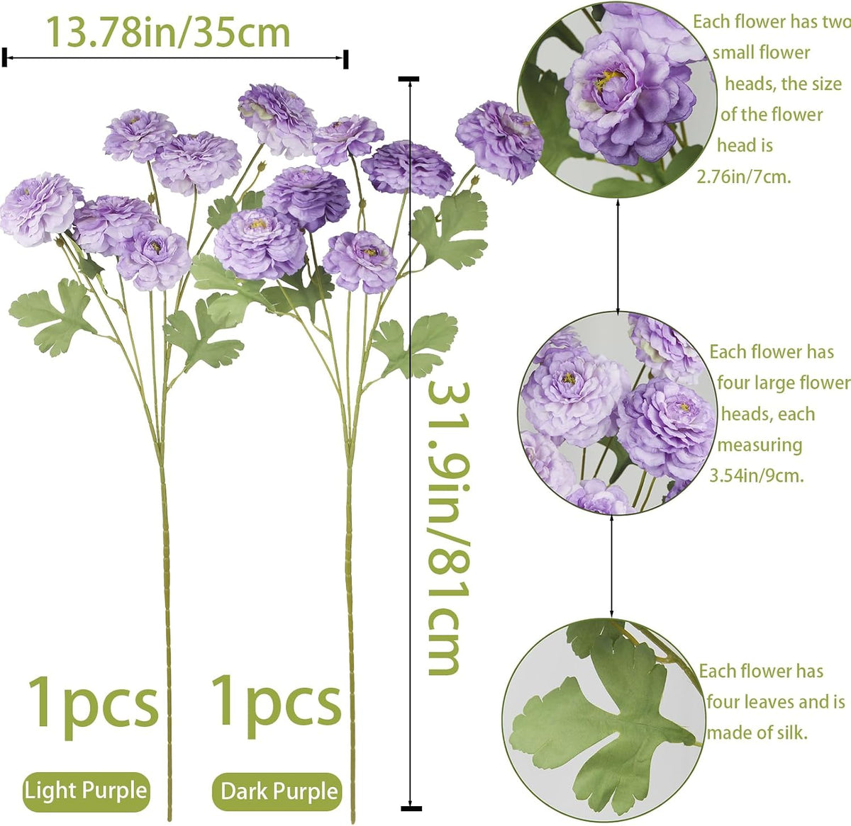 2 Pcs Artificial Flowers Spring Summer Purple Zinnia Silk Flowers with Long Stems Zinnia Elegans Artificial Flowers for Outdoors Floral Arrangements Table Centerpieces Wedding Party Home Decor