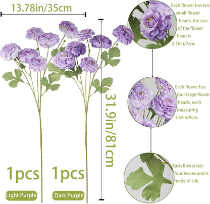 2 Pcs Artificial Flowers Spring Summer Purple Zinnia Silk Flowers with Long Stems Zinnia Elegans Artificial Flowers for Outdoors Floral Arrangements Table Centerpieces Wedding Party Home Decor