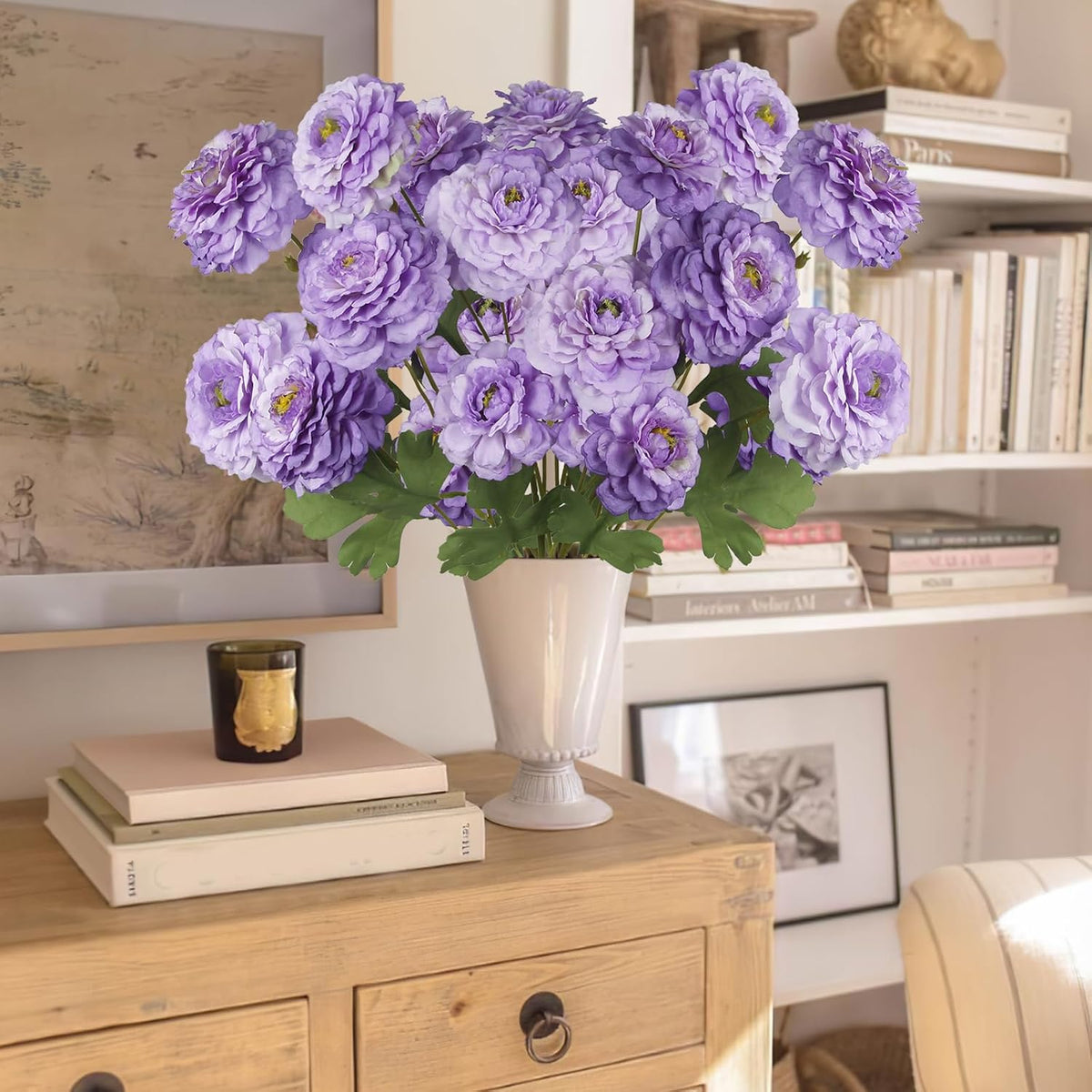 2 Pcs Artificial Flowers Spring Summer Purple Zinnia Silk Flowers with Long Stems Zinnia Elegans Artificial Flowers for Outdoors Floral Arrangements Table Centerpieces Wedding Party Home Decor