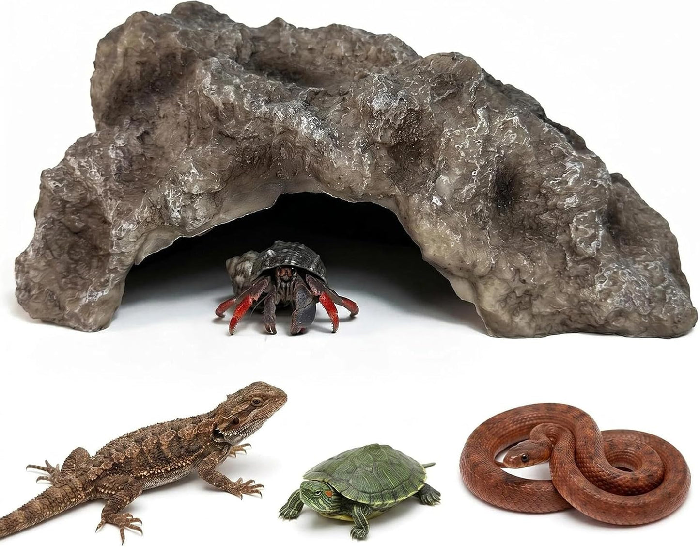 Reptile Rock Cave Hideout, Simulation Natural Rock Habitat Decor, Resin Reptile Hide Cave for Lizard, Gecko, Bearded Dragon, Snake, Tortoise, Amphibians Tank Accessories Decoration