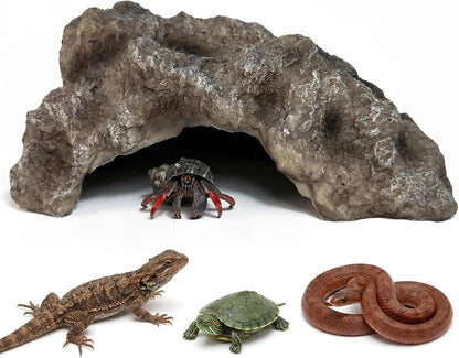 Reptile Rock Cave Hideout, Simulation Natural Rock Habitat Decor, Resin Reptile Hide Cave for Lizard, Gecko, Bearded Dragon, Snake, Tortoise, Amphibians Tank Accessories Decoration