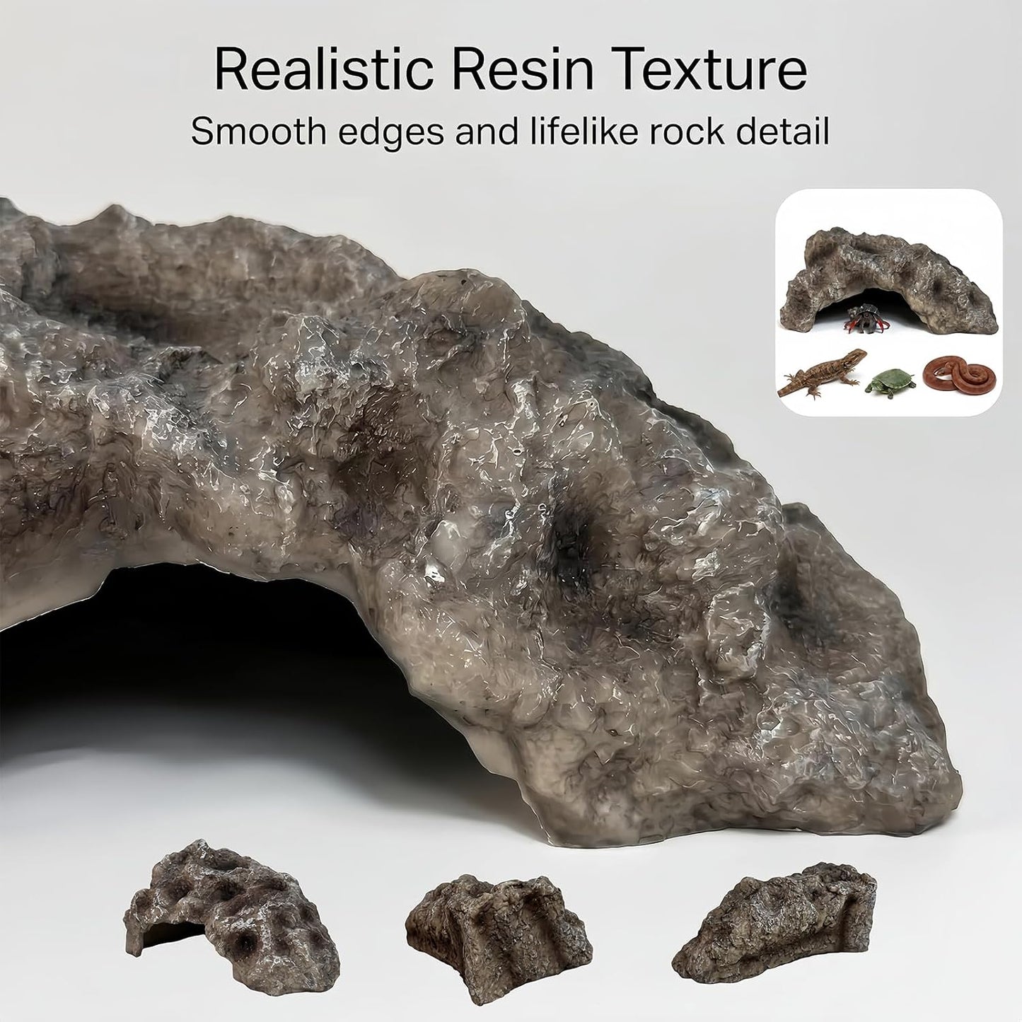 Reptile Rock Cave Hideout, Simulation Natural Rock Habitat Decor, Resin Reptile Hide Cave for Lizard, Gecko, Bearded Dragon, Snake, Tortoise, Amphibians Tank Accessories Decoration