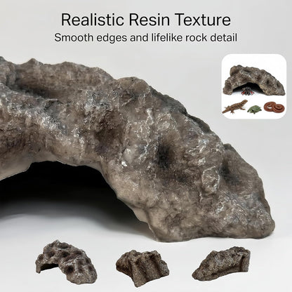 Reptile Rock Cave Hideout, Simulation Natural Rock Habitat Decor, Resin Reptile Hide Cave for Lizard, Gecko, Bearded Dragon, Snake, Tortoise, Amphibians Tank Accessories Decoration