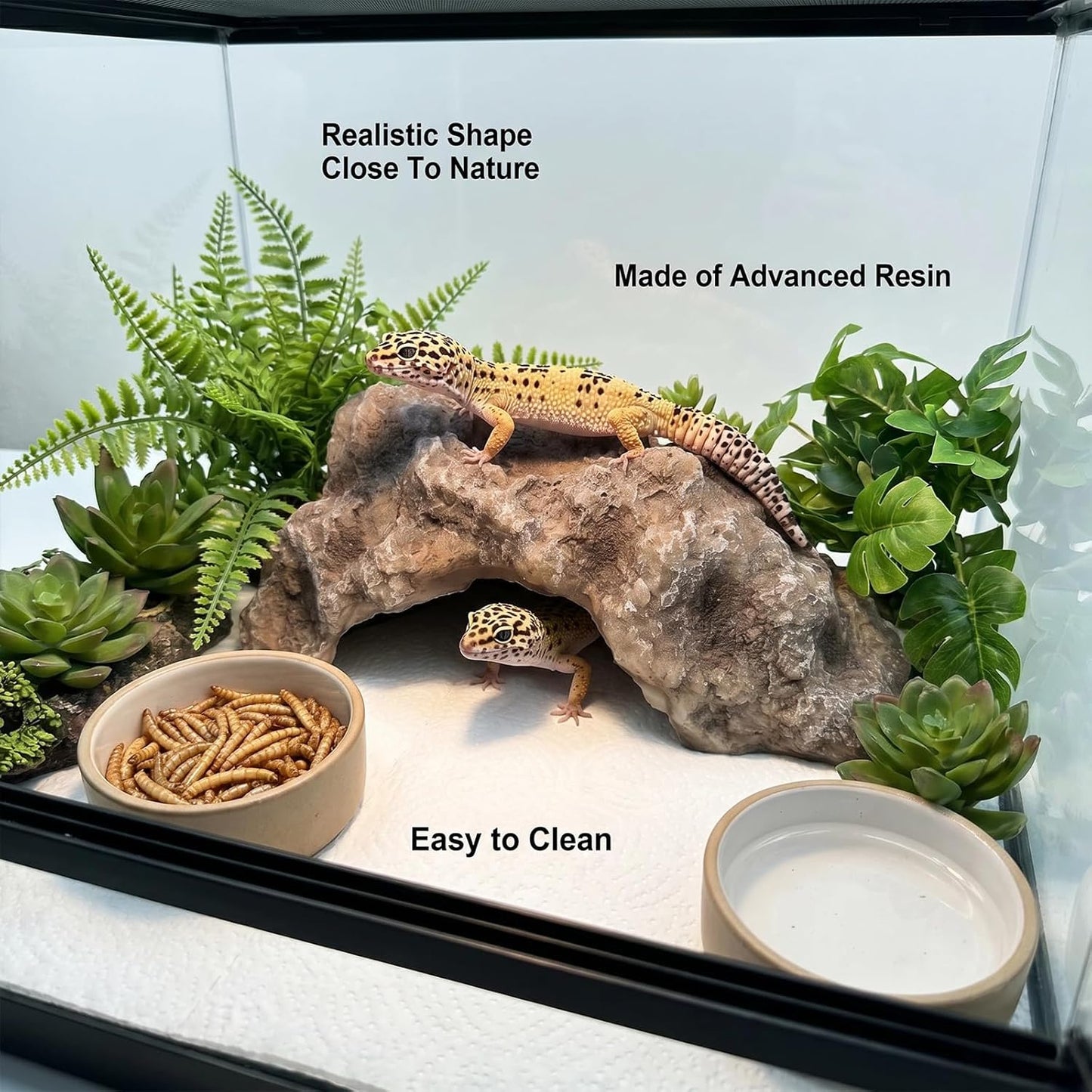 Reptile Rock Cave Hideout, Simulation Natural Rock Habitat Decor, Resin Reptile Hide Cave for Lizard, Gecko, Bearded Dragon, Snake, Tortoise, Amphibians Tank Accessories Decoration