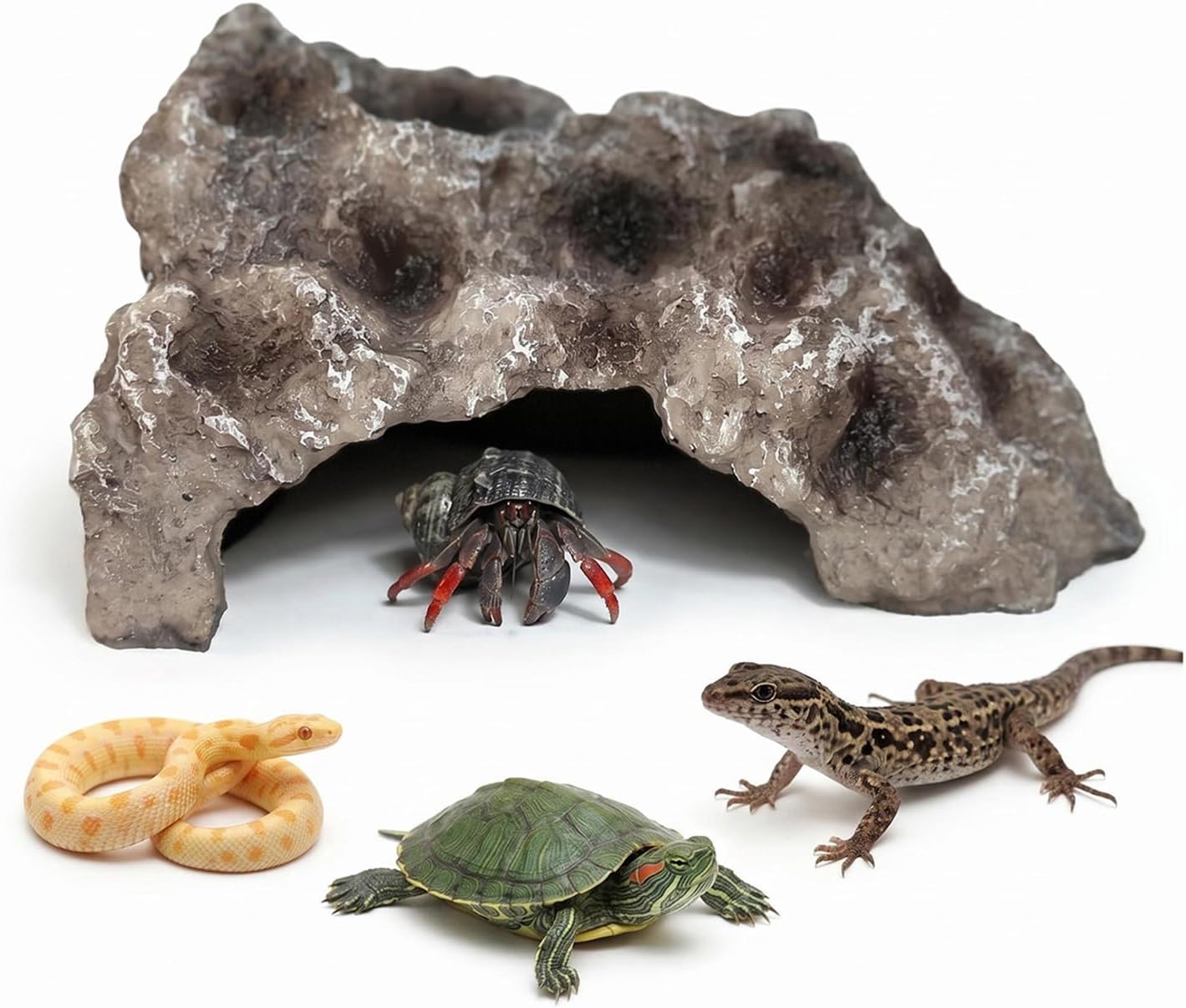 Reptile Rock Cave Hideout, Simulation Natural Rock Habitat Decor, Resin Reptile Hide Cave for Lizard, Gecko, Bearded Dragon, Snake, Tortoise, Amphibians Tank Accessories Decoration