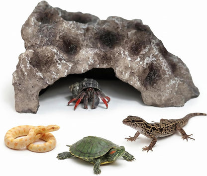 Reptile Rock Cave Hideout, Simulation Natural Rock Habitat Decor, Resin Reptile Hide Cave for Lizard, Gecko, Bearded Dragon, Snake, Tortoise, Amphibians Tank Accessories Decoration