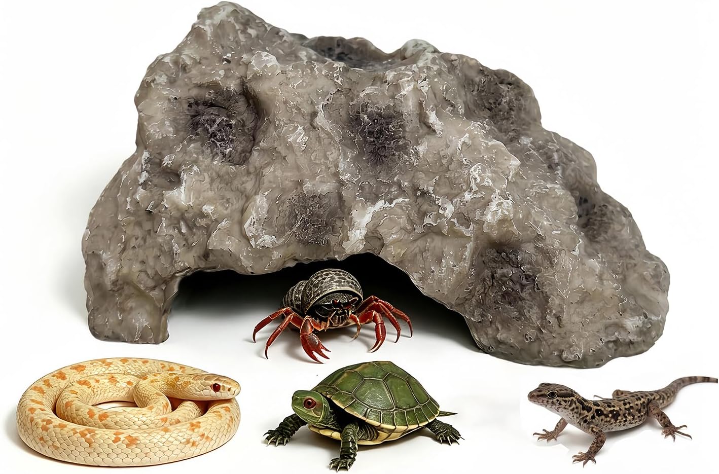 Reptile Rock Cave Hideout, Simulation Natural Rock Habitat Decor, Resin Reptile Hide Cave for Lizard, Gecko, Bearded Dragon, Snake, Tortoise, Amphibians Tank Accessories Decoration
