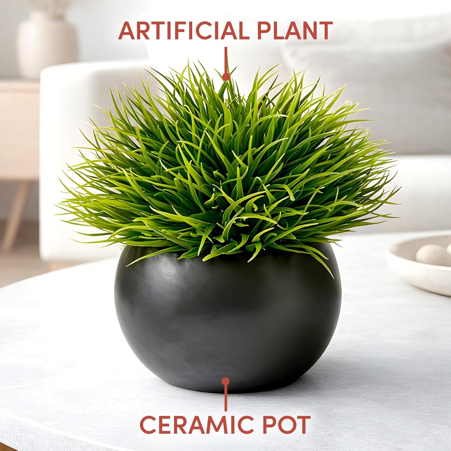 Plants Artificial in Ceramic Pots - Faux Office Plants | Also called faux succulents - realistic, premium quality. For bathroom, home & office decor 3 pack, in ceramic pots