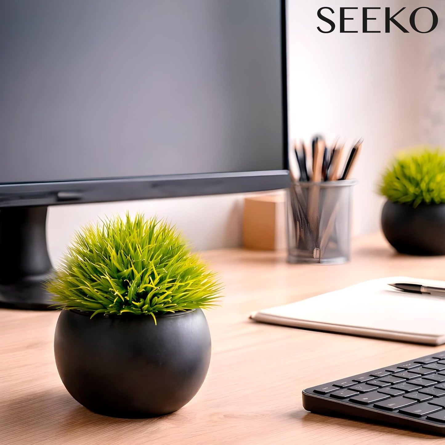 Plants Artificial in Ceramic Pots - Faux Office Plants | Also called faux succulents - realistic, premium quality. For bathroom, home & office decor 3 pack, in ceramic pots