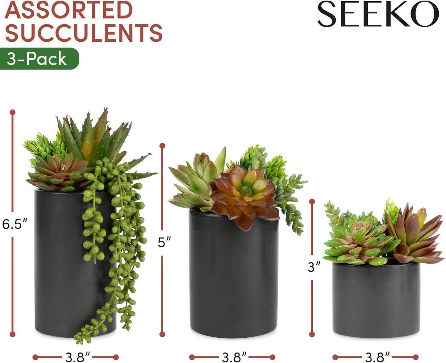 Plants Artificial in Ceramic Pots - Faux Office Plants | Also called faux succulents - realistic, premium quality. For bathroom, home & office decor 3 pack, in ceramic pots