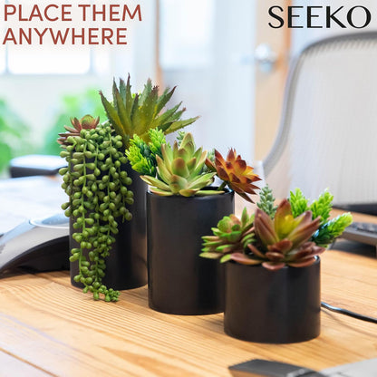 Plants Artificial in Ceramic Pots - Faux Office Plants | Also called faux succulents - realistic, premium quality. For bathroom, home & office decor 3 pack, in ceramic pots
