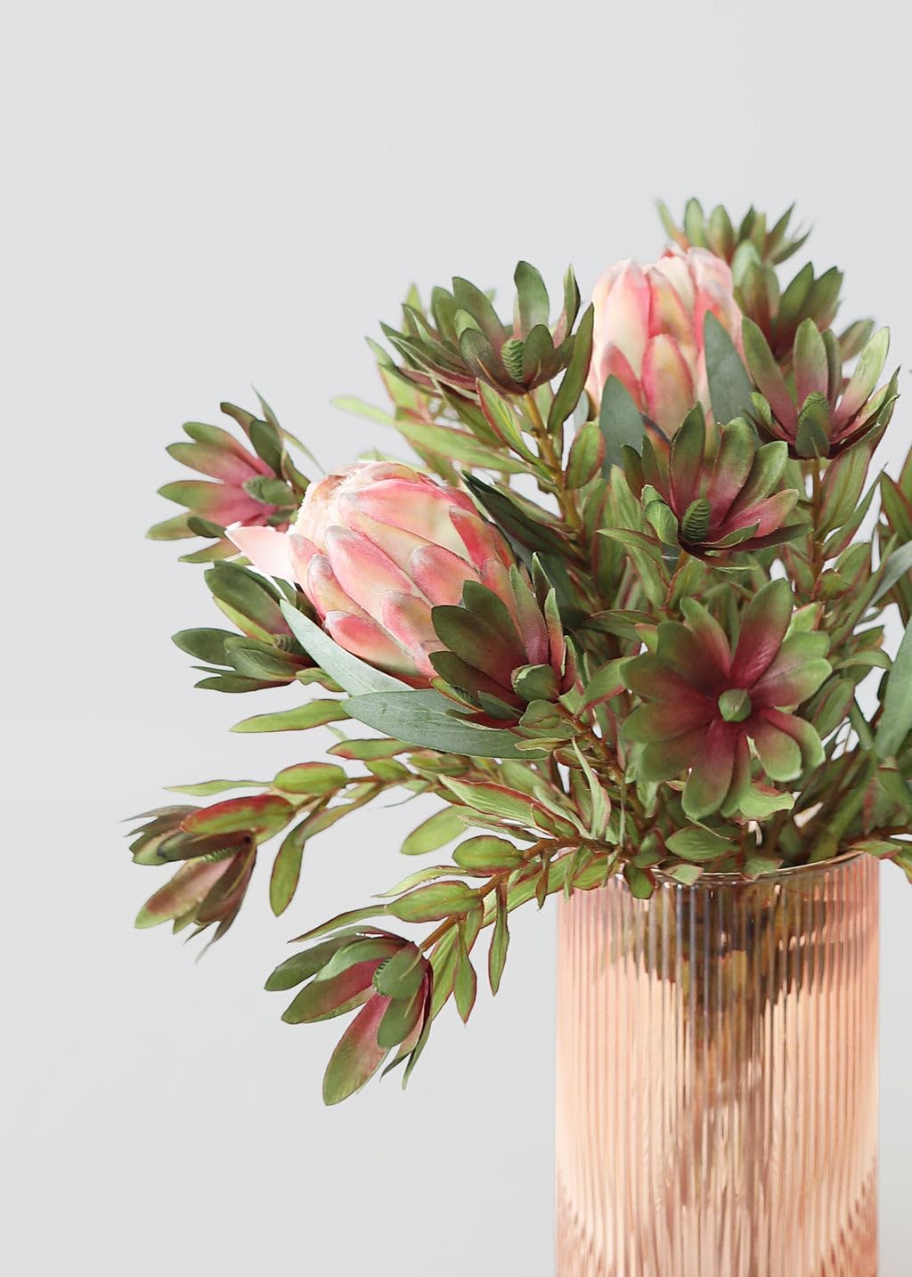 26.25-Inch Green Artificial Wild Protea Foliage, Realistic Faux Tropical Greenery Stem