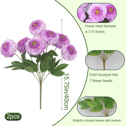 2 Pcs Artificial Flowers Spring Summer Outdoor Flowers Purple Zinnias Silk Flowers with Stems Zinnia Elegans Artificial Zinnias for Outdoors Floral Arrangements Table Centerpieces Wedding Decor