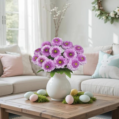 2 Pcs Artificial Flowers Spring Summer Outdoor Flowers Purple Zinnias Silk Flowers with Stems Zinnia Elegans Artificial Zinnias for Outdoors Floral Arrangements Table Centerpieces Wedding Decor