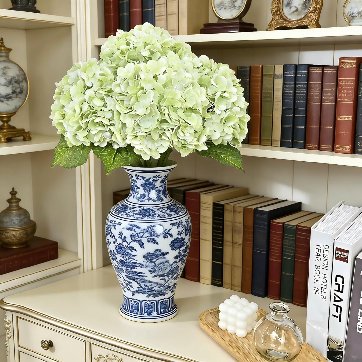 3 Pcs Real Touch Hydrangea Artificial Flowers, Pet-Safe 3D Latex Blue Hydrangeas, Faux Flowers for Wedding Centerpiece Bridal Shower Home Decor Bedroom Nightstand Baby Shower