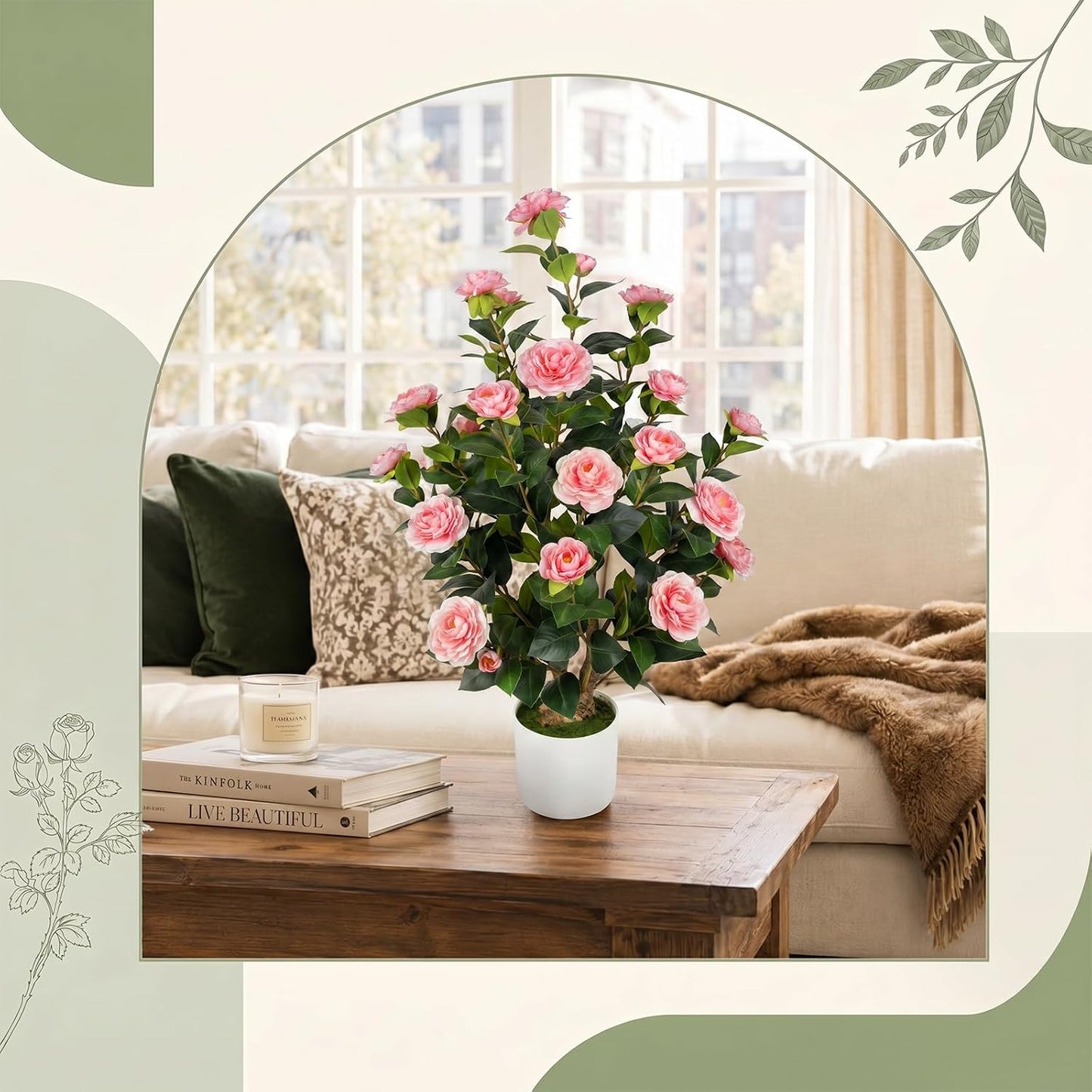 3FT Artificial Bougainvillea Tree, Faux Bougainvillea for Indoor Outdoor Decor, Lifelike Bougainvillea Artificial Flowers Plant for Outdoors, Front Porch, Entryway, Office & Living Room