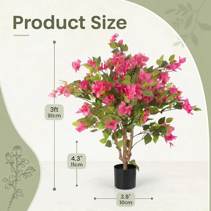 3FT Artificial Bougainvillea Tree, Faux Bougainvillea for Indoor Outdoor Decor, Lifelike Bougainvillea Artificial Flowers Plant for Outdoors, Front Porch, Entryway, Office & Living Room