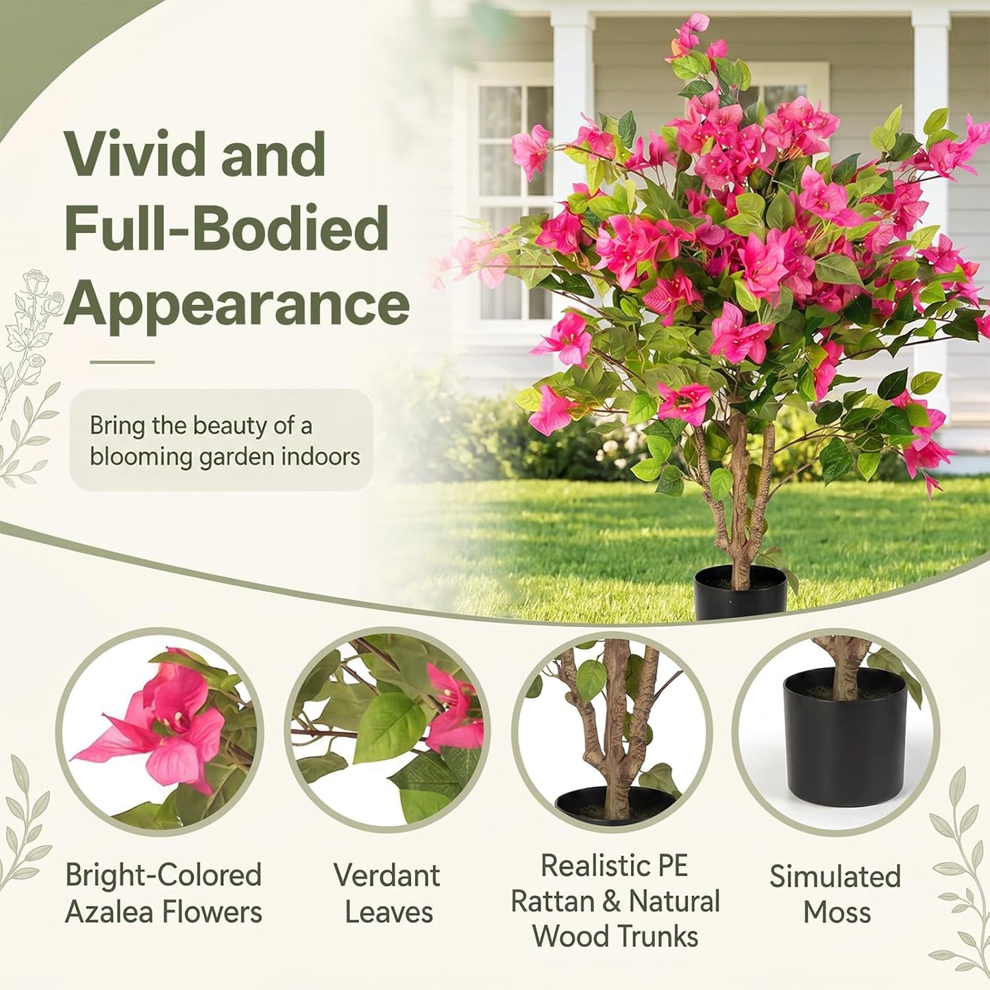 3FT Artificial Bougainvillea Tree, Faux Bougainvillea for Indoor Outdoor Decor, Lifelike Bougainvillea Artificial Flowers Plant for Outdoors, Front Porch, Entryway, Office & Living Room