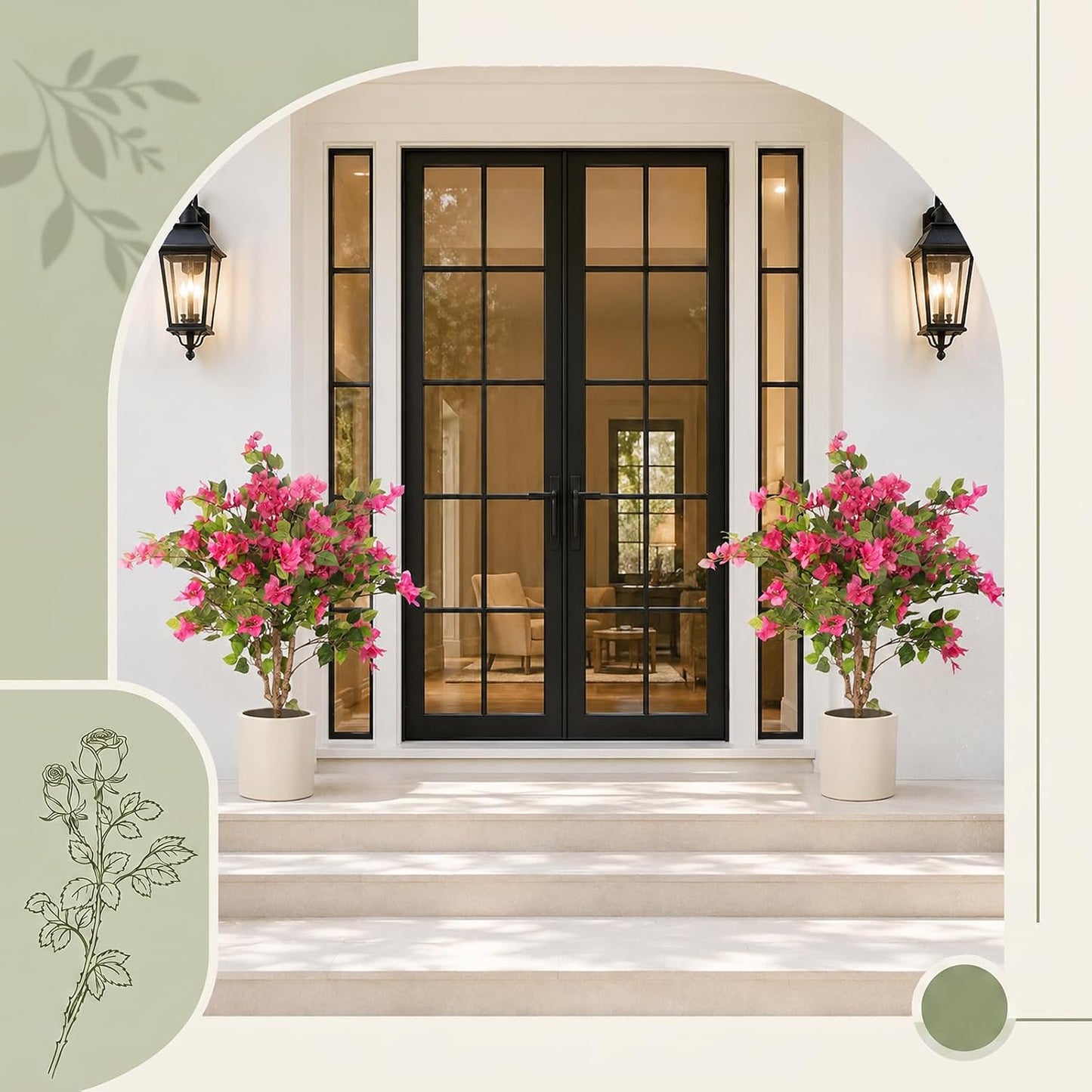 3FT Artificial Bougainvillea Tree, Faux Bougainvillea for Indoor Outdoor Decor, Lifelike Bougainvillea Artificial Flowers Plant for Outdoors, Front Porch, Entryway, Office & Living Room