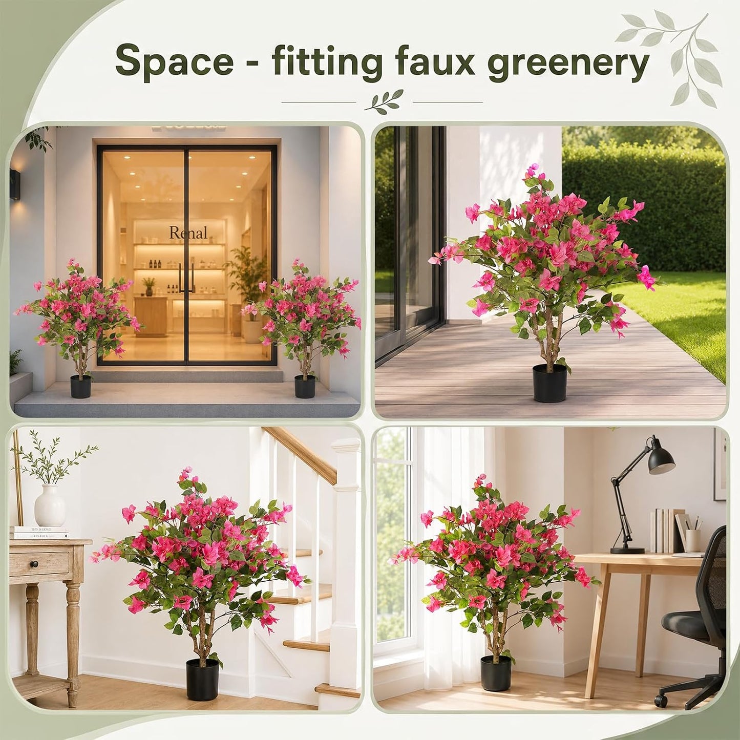 3FT Artificial Bougainvillea Tree, Faux Bougainvillea for Indoor Outdoor Decor, Lifelike Bougainvillea Artificial Flowers Plant for Outdoors, Front Porch, Entryway, Office & Living Room