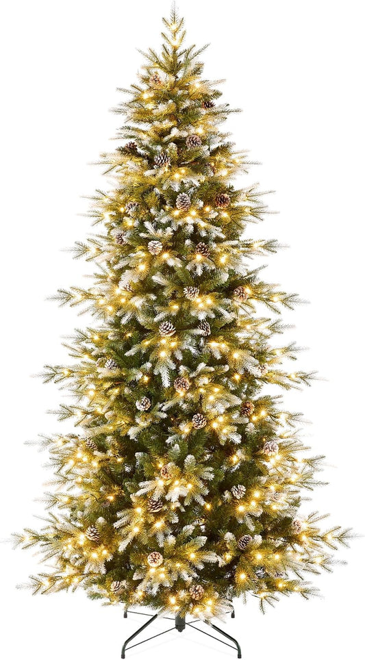 6ft Pre-Lit Artificial Aspen Slim Christmas Tree, Noble Holiday Décor w/ 1,350 Branch Tips, 2-in-1 Multicolor LED Lights, Cordless Connection, Metal Stand