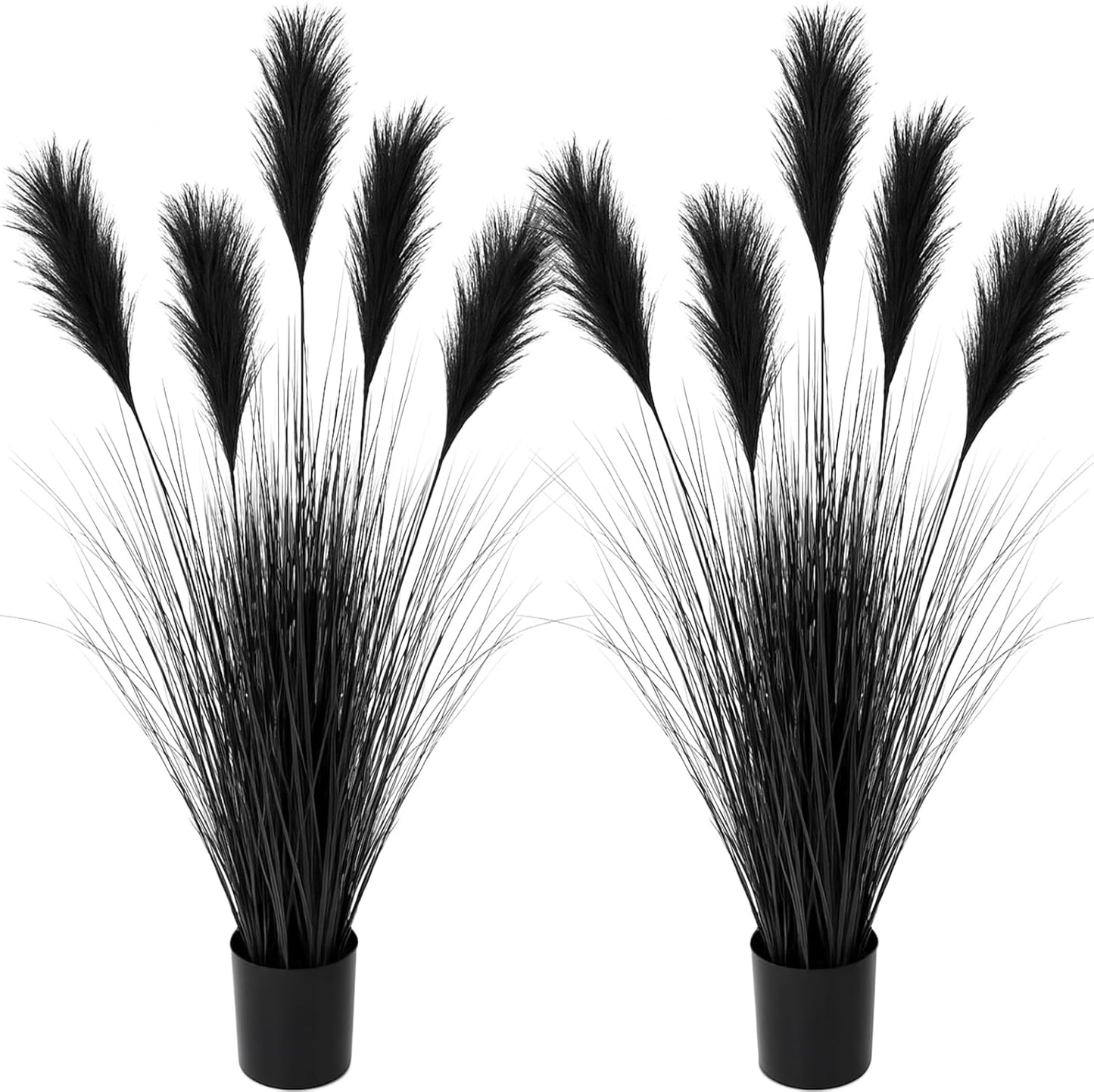 2 Pcs 4 ft Tall Artificial Grass Plant Fake Black Pampas Grass Artificial Horsetail Floor Plants Faux Feather Reed Potted for Housewarming Gift House Garden Bathroom Lobby Outdoor Decoration
