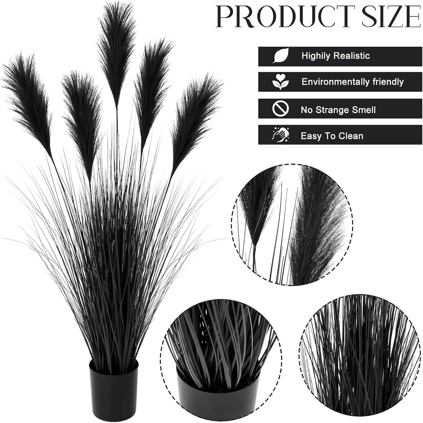 2 Pcs 4 ft Tall Artificial Grass Plant Fake Black Pampas Grass Artificial Horsetail Floor Plants Faux Feather Reed Potted for Housewarming Gift House Garden Bathroom Lobby Outdoor Decoration