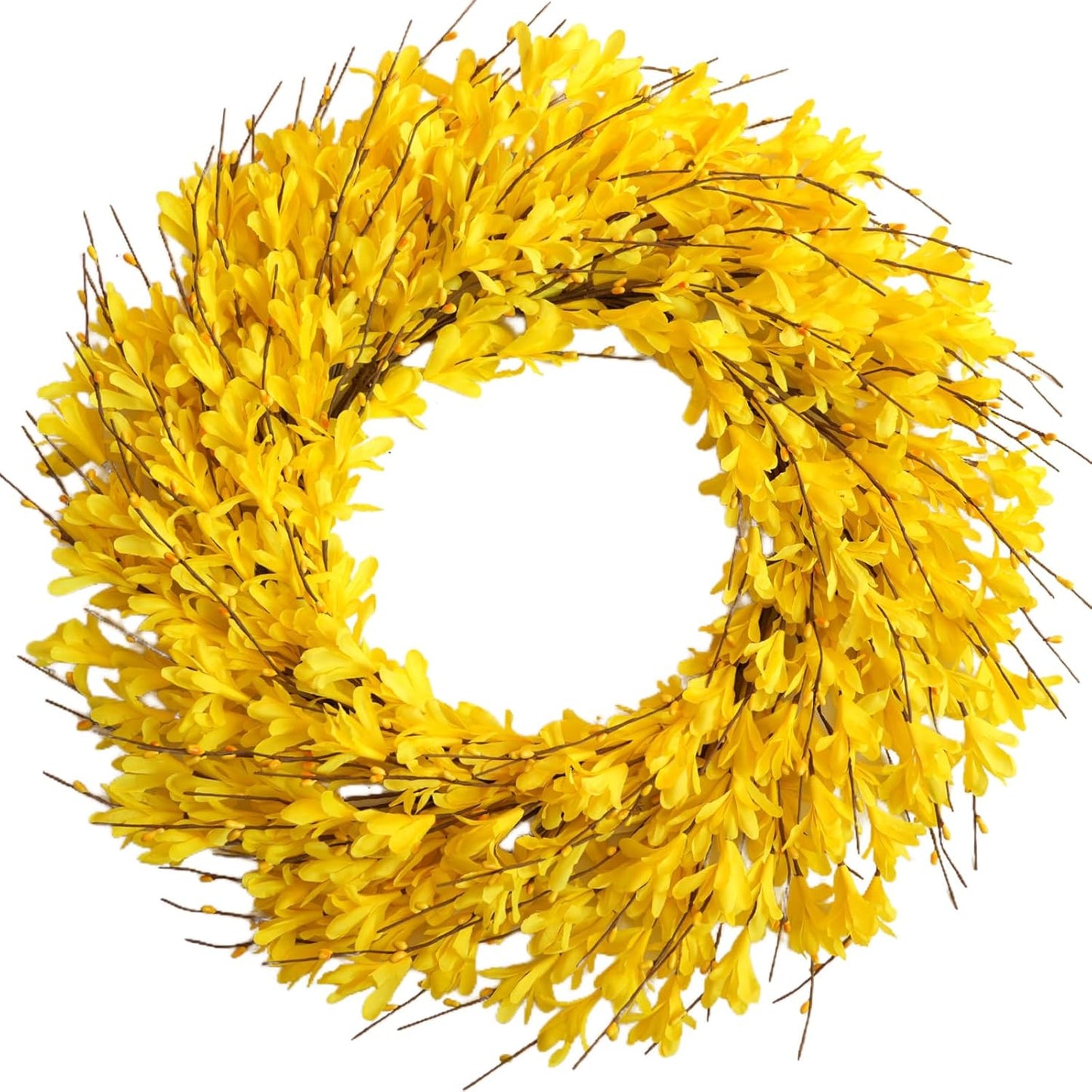 22inch Artificial Forsythia Flower Wreaths Spring Summer Fall Wreath Silk Leaves Wreath for Front Door Wreaths Porch Farmhouse Patio Garden Home Decor (Yellow)