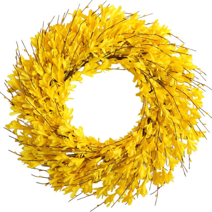 22inch Artificial Forsythia Flower Wreaths Spring Summer Fall Wreath Silk Leaves Wreath for Front Door Wreaths Porch Farmhouse Patio Garden Home Decor (Yellow)