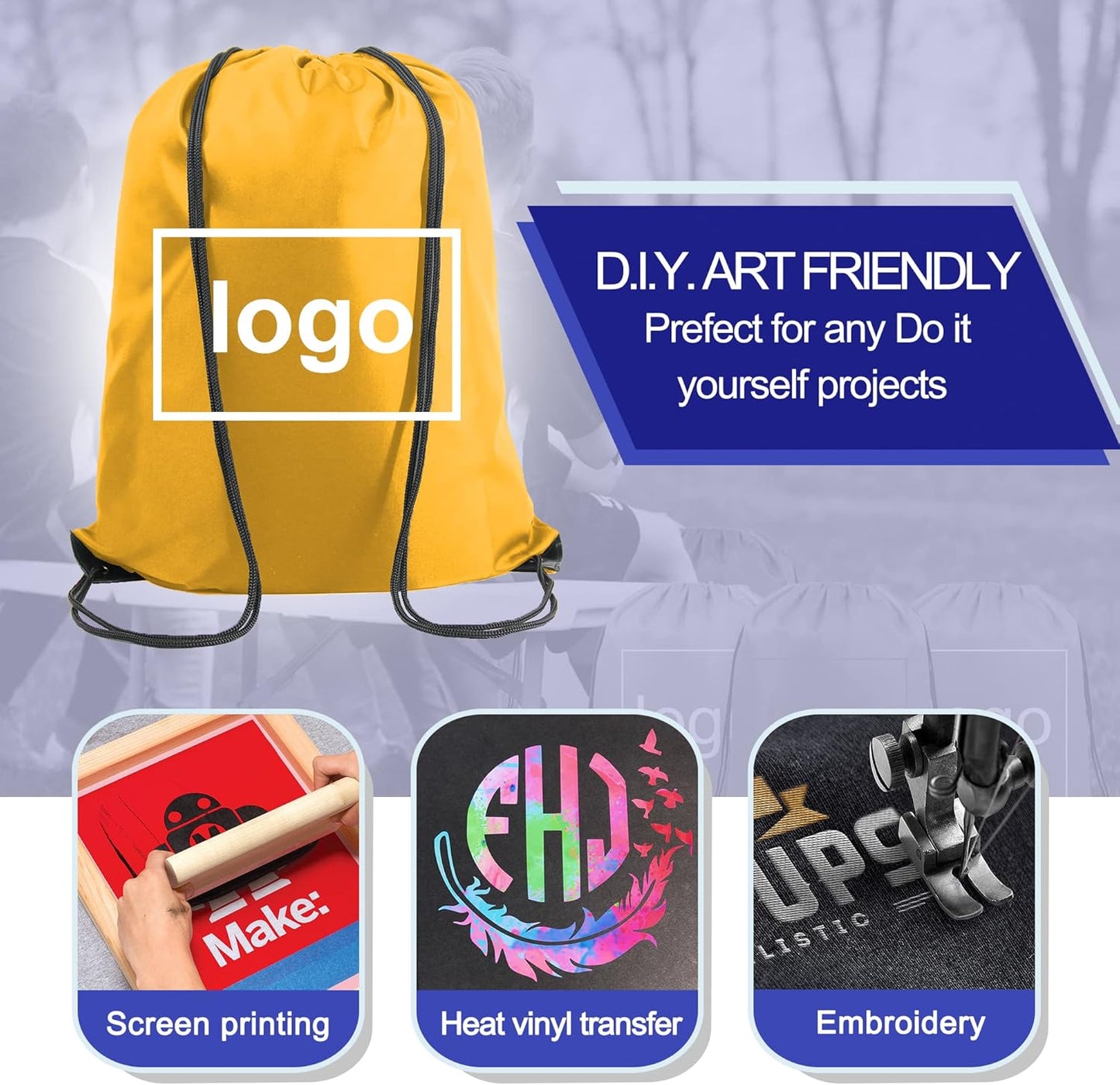 20 Pieces Yellow Cinch Sack Bags Bulk Gymsack for Christmas Sports Polyester Drawstring Backpacks for Heat Vinyl and Tie Dye Pull sinch Sackpack for Women and Men