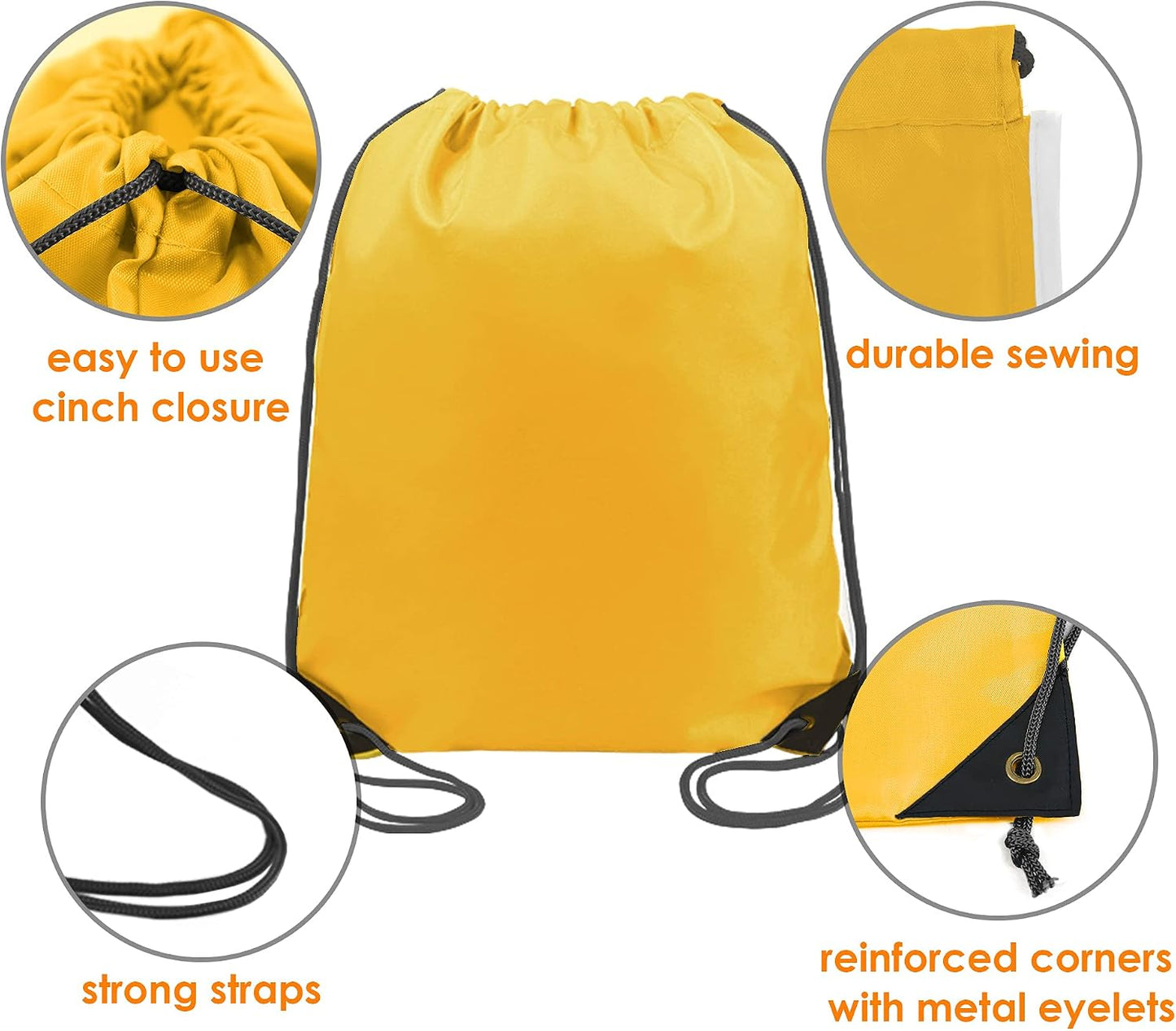 20 Pieces Yellow Cinch Sack Bags Bulk Gymsack for Christmas Sports Polyester Drawstring Backpacks for Heat Vinyl and Tie Dye Pull sinch Sackpack for Women and Men
