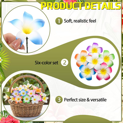 30 Pcs Hawaiian Plumeria Frangipani Artificial Flowers Fake Tropical Flowers with Stems for DIY Birthday Gifts Wedding Home Hawaiian Party Decor Table Centerpiece (Orange)
