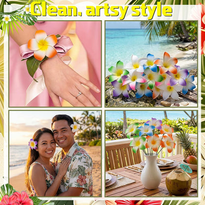 30 Pcs Hawaiian Plumeria Frangipani Artificial Flowers Fake Tropical Flowers with Stems for DIY Birthday Gifts Wedding Home Hawaiian Party Decor Table Centerpiece (Orange)