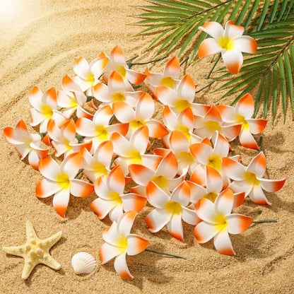 30 Pcs Hawaiian Plumeria Frangipani Artificial Flowers Fake Tropical Flowers with Stems for DIY Birthday Gifts Wedding Home Hawaiian Party Decor Table Centerpiece (Orange)
