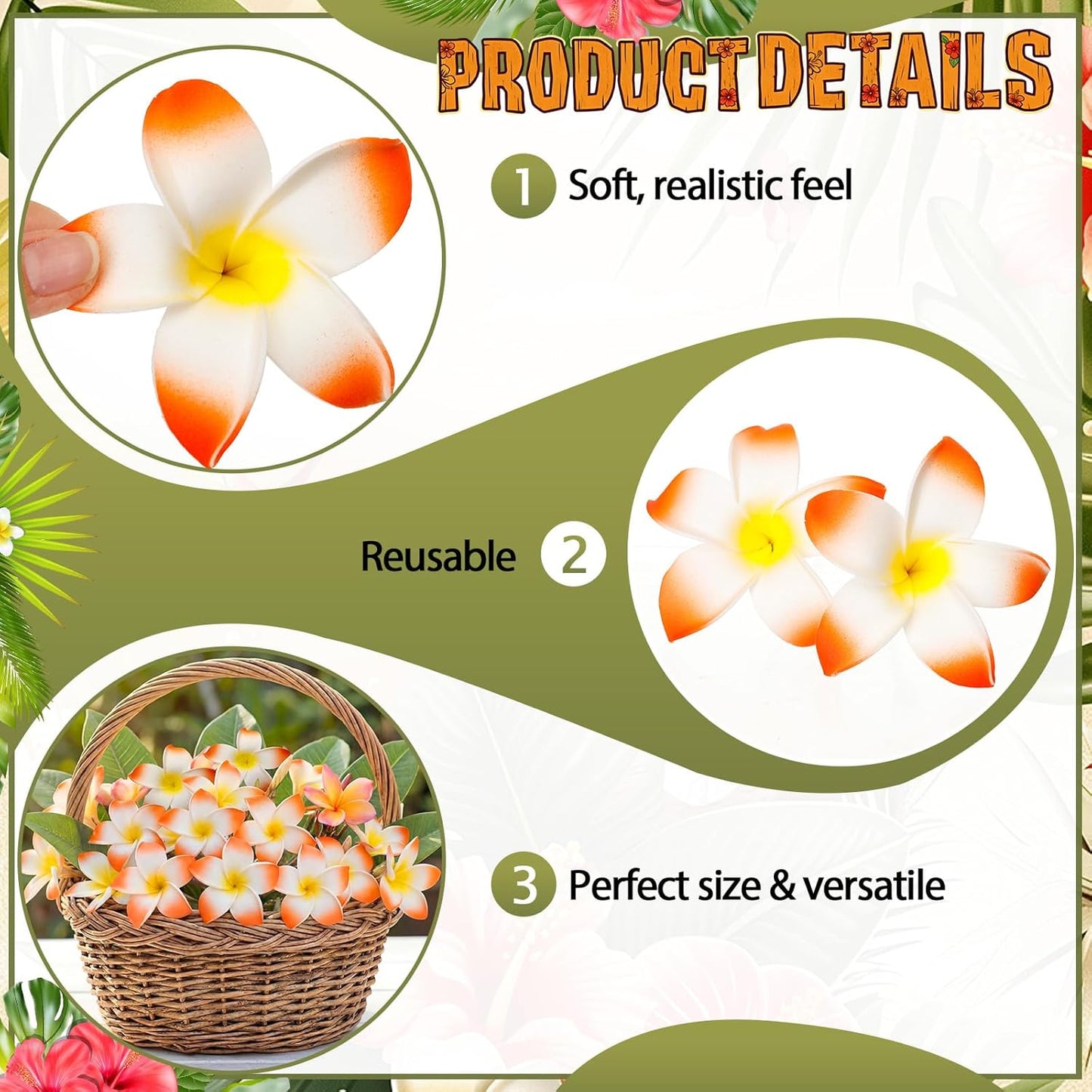 30 Pcs Hawaiian Plumeria Frangipani Artificial Flowers Fake Tropical Flowers with Stems for DIY Birthday Gifts Wedding Home Hawaiian Party Decor Table Centerpiece (Orange)