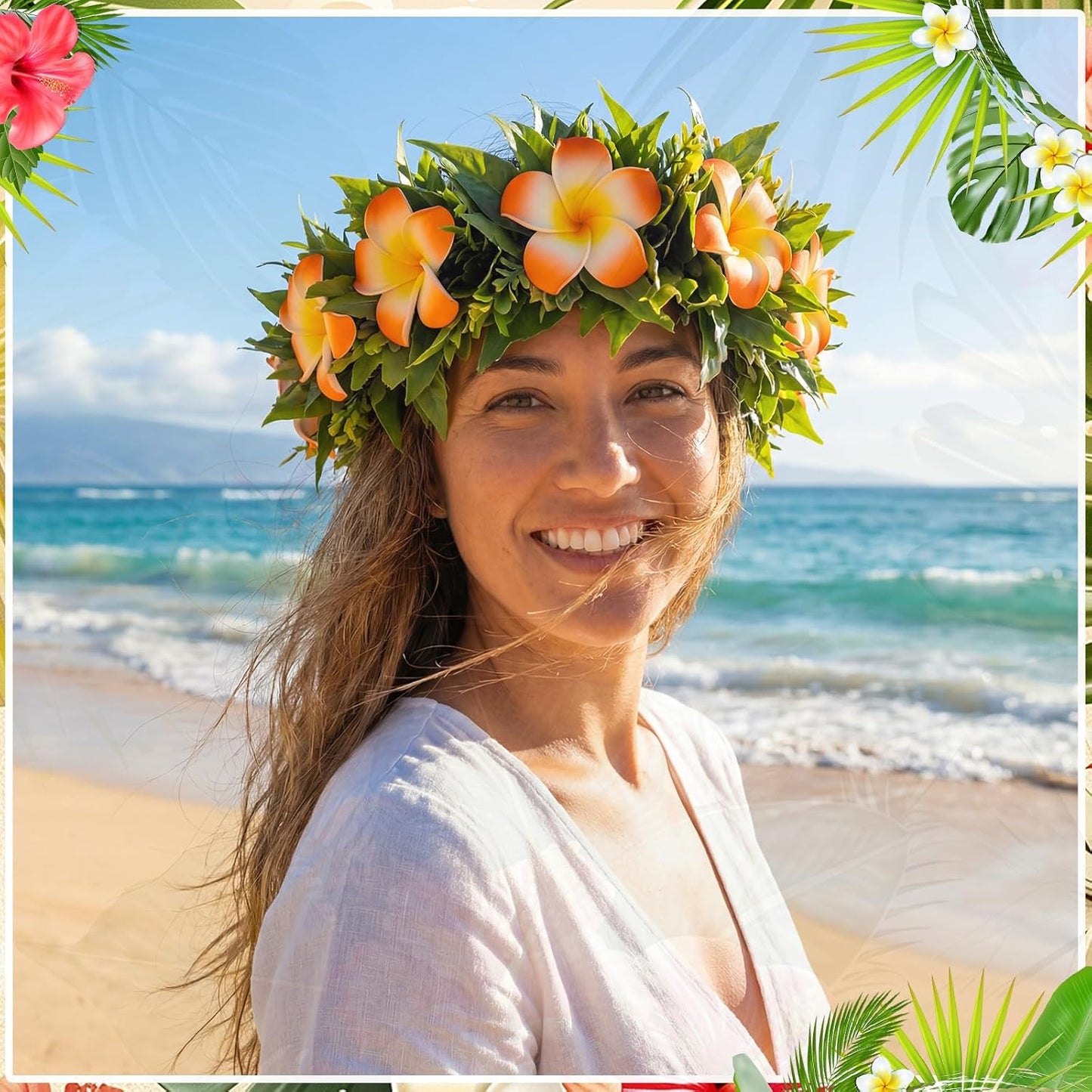 30 Pcs Hawaiian Plumeria Frangipani Artificial Flowers Fake Tropical Flowers with Stems for DIY Birthday Gifts Wedding Home Hawaiian Party Decor Table Centerpiece (Orange)