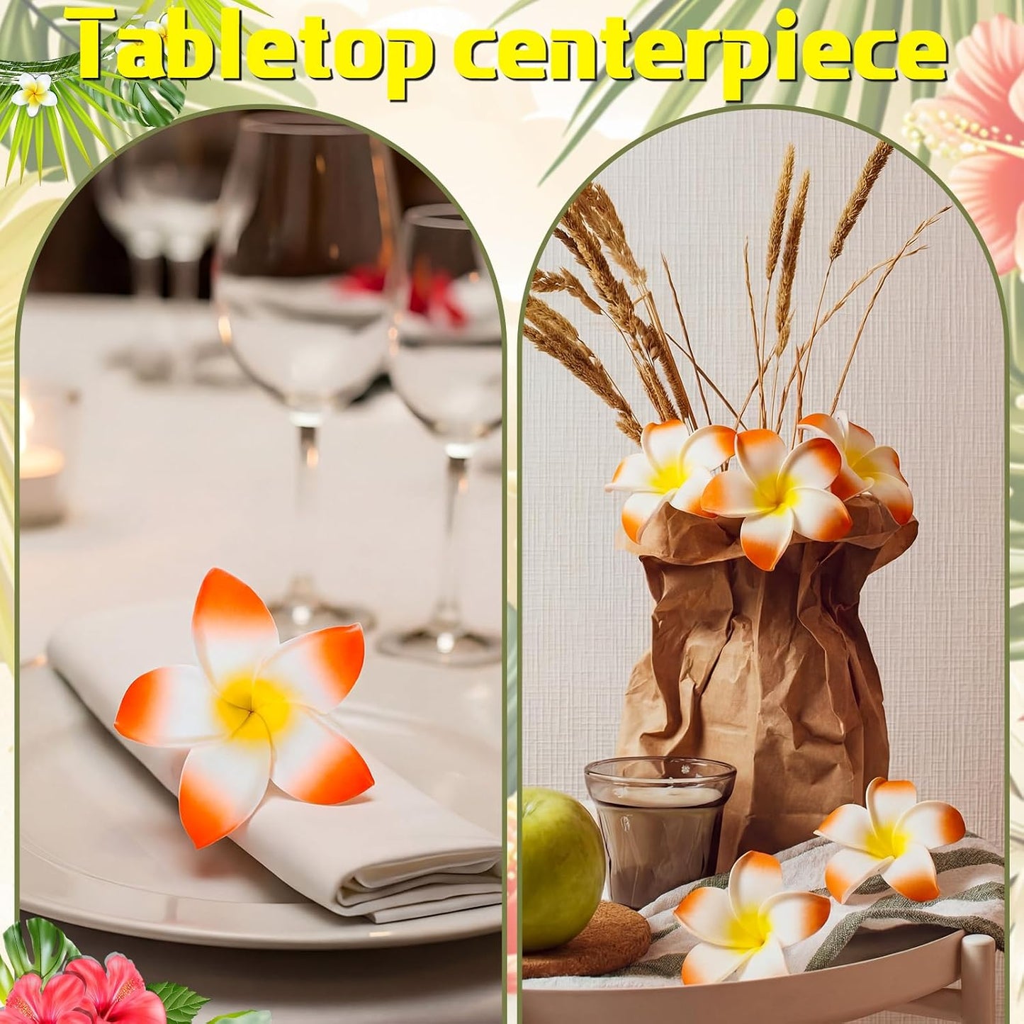 30 Pcs Hawaiian Plumeria Frangipani Artificial Flowers Fake Tropical Flowers with Stems for DIY Birthday Gifts Wedding Home Hawaiian Party Decor Table Centerpiece (Orange)
