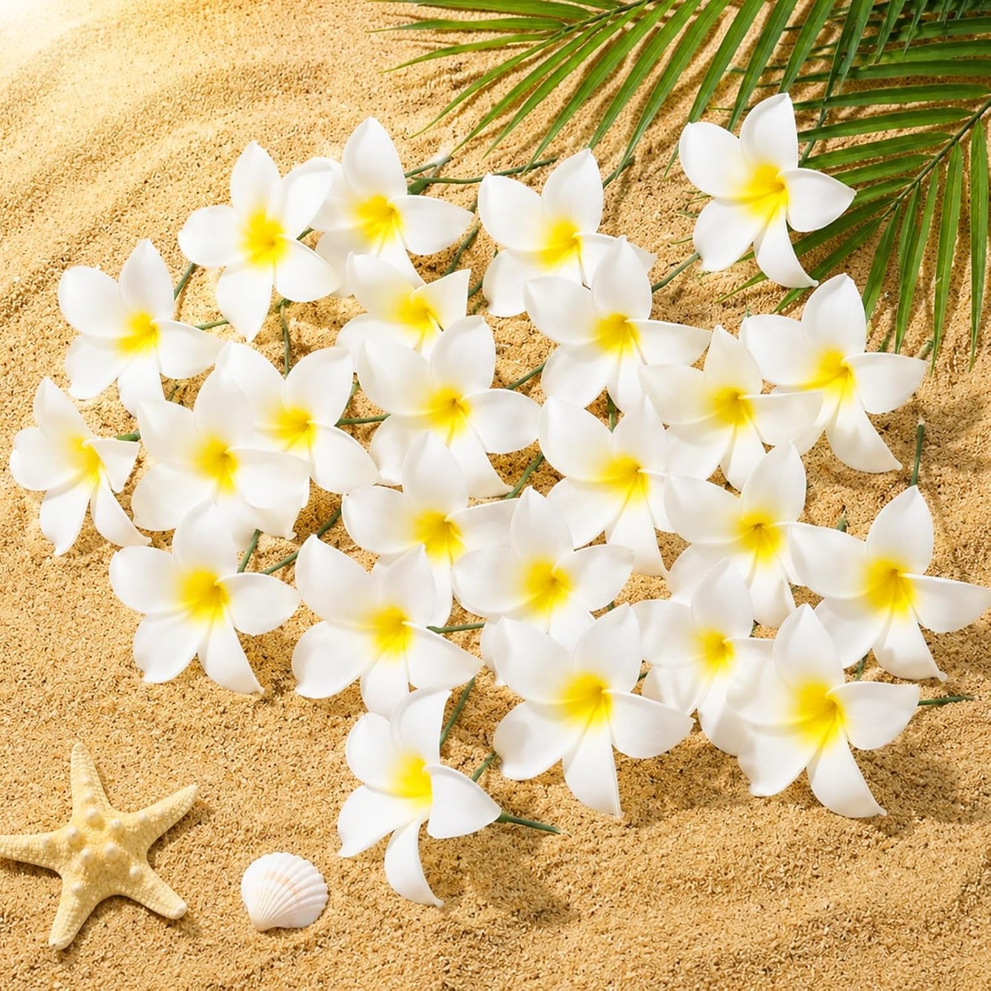 30 Pcs Hawaiian Plumeria Frangipani Artificial Flowers Fake Tropical Flowers with Stems for DIY Birthday Gifts Wedding Home Hawaiian Party Decor Table Centerpiece (Orange)