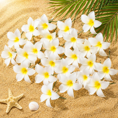 30 Pcs Hawaiian Plumeria Frangipani Artificial Flowers Fake Tropical Flowers with Stems for DIY Birthday Gifts Wedding Home Hawaiian Party Decor Table Centerpiece (Orange)